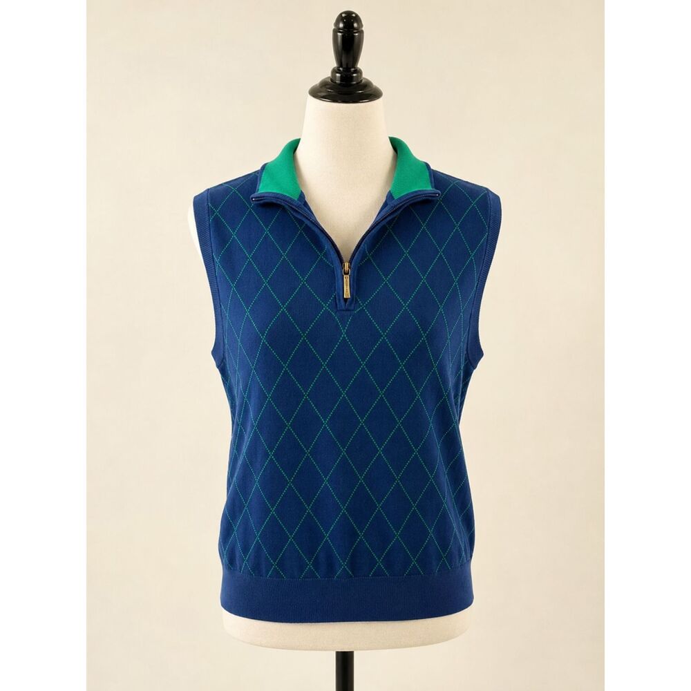 Brooks Brothers Argyle Sweater Vest Blue Green 1/4 Zip L